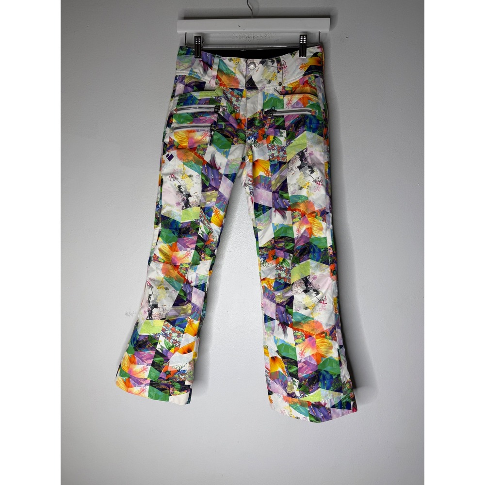 Obermeyer Kids M 10-12 Snow Pants I-Grow Floral Geometric Patchwork Ski Trousers